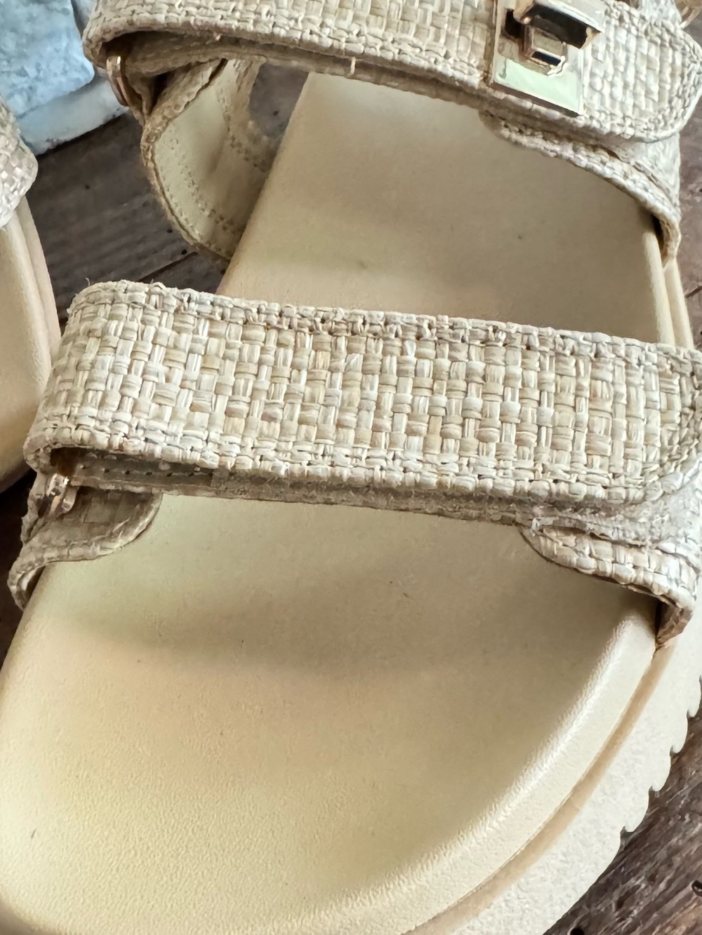 A New Day Woven Raffia Platform Sandals Neutral Velcro Size 9.5 - Picture 2 of 7